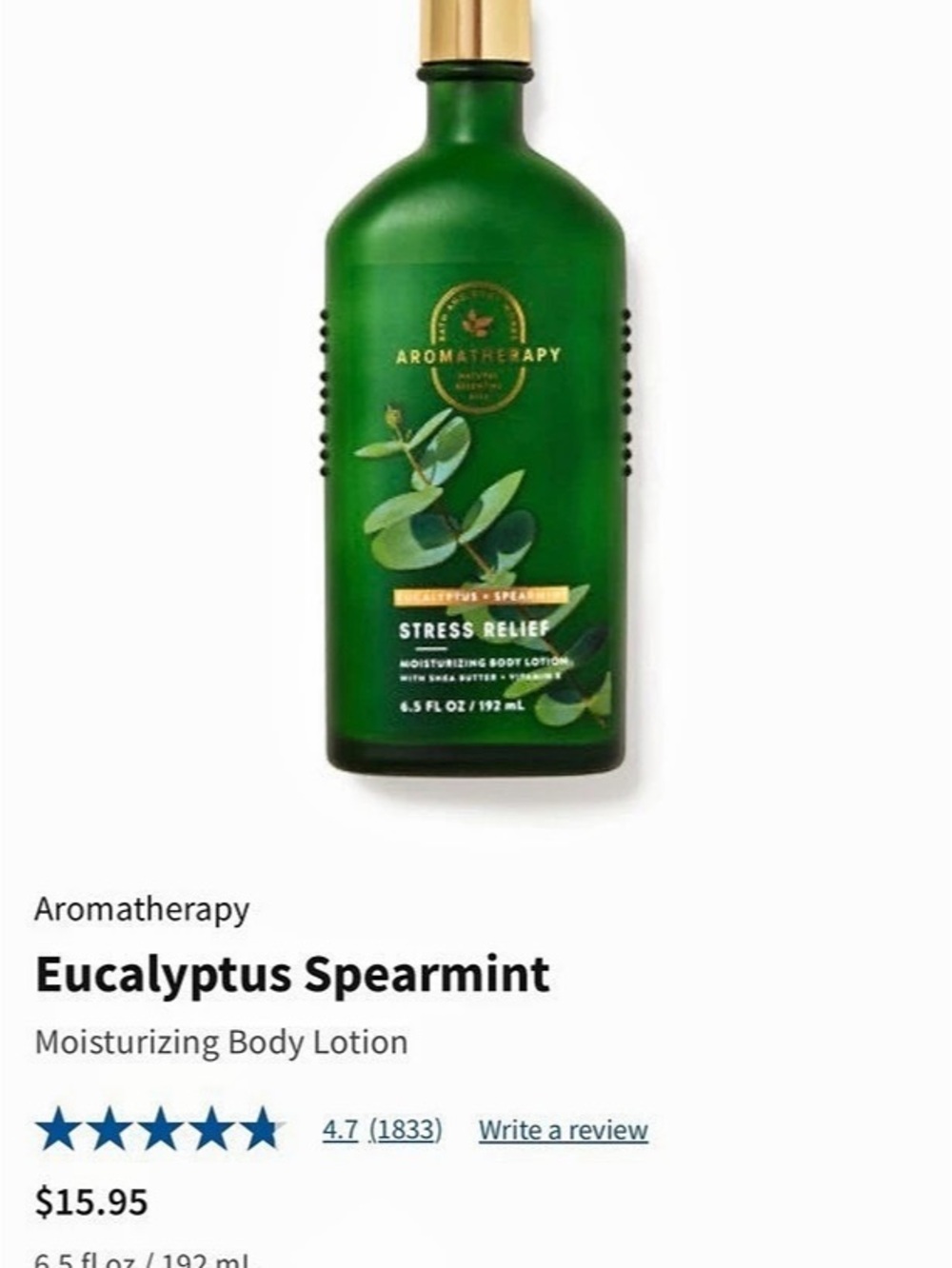 Bath & Body Works Eucalyptus Spearmint Stress Relief Moisturizing Body Lotion